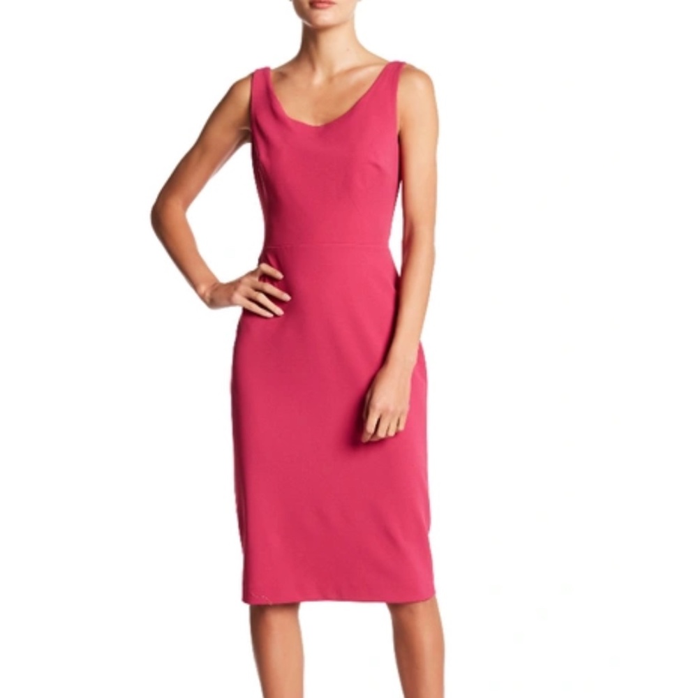 BETSEY JOHNSON Scoop Neck Sleeveless Crepe Midi Dress In Pink Size 8